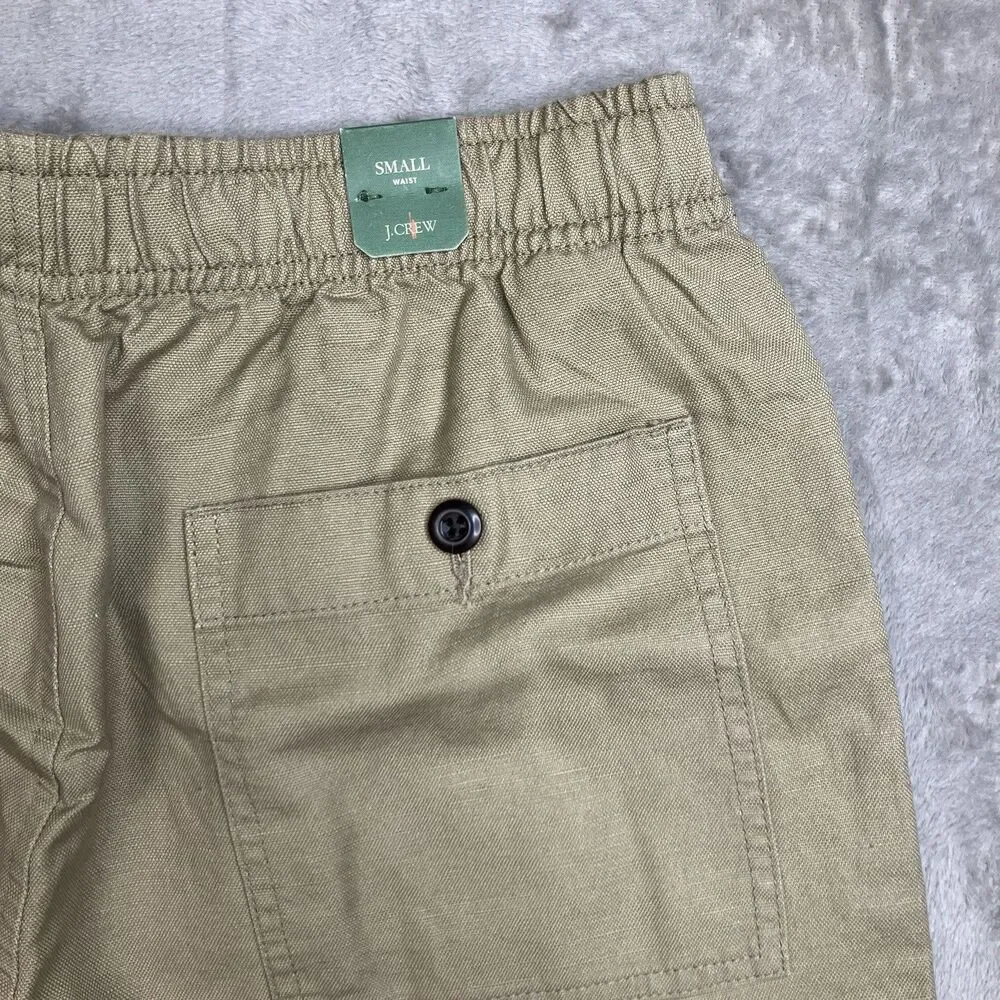 J Crew Pier Shorts Mens S Khaki Cotton Linen Blend 5.5” Drawstring Casual CH204